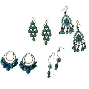 Shades of Blue and Teal Four Pair Earring Lot